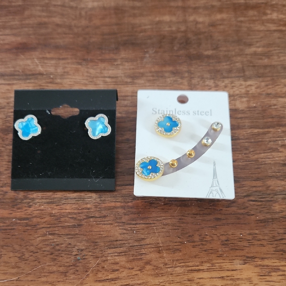 Fashion Jewelry Blue and Gold  & Silver Earrings Set